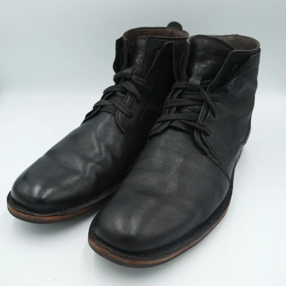 John Varvatos USA Mens Black Leather Lace Up Ankle Boots Made in USA Size 10M
